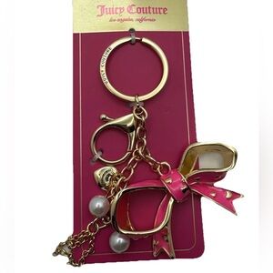 NWT Juicy Couture Goldtone Hearts 4" Keychain Pink Bow with Pearls Bag Charm